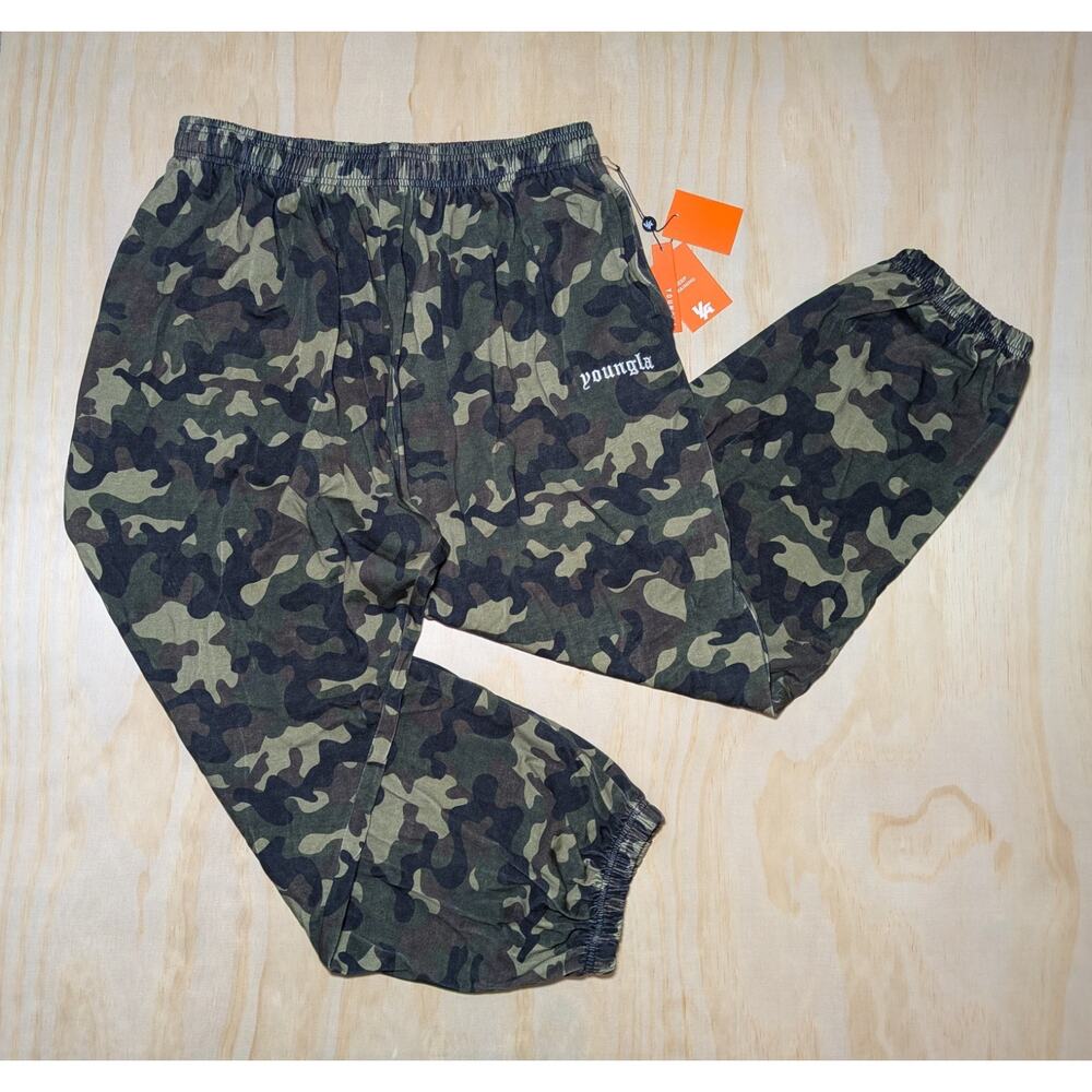 YoungLA Men's 2XL Camo Pump Cover Joggers Olive Green Stretch 100% Cotton NWT